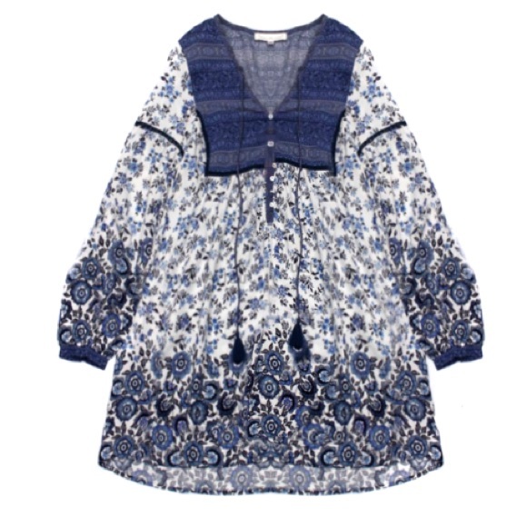 Blue Floral Elle Boho Mini DRESS Indigo - Picture 6 of 6